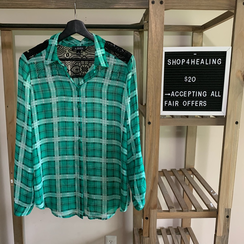 Teal Plaid Button Down Blouse ✵ A. Byer Blouse